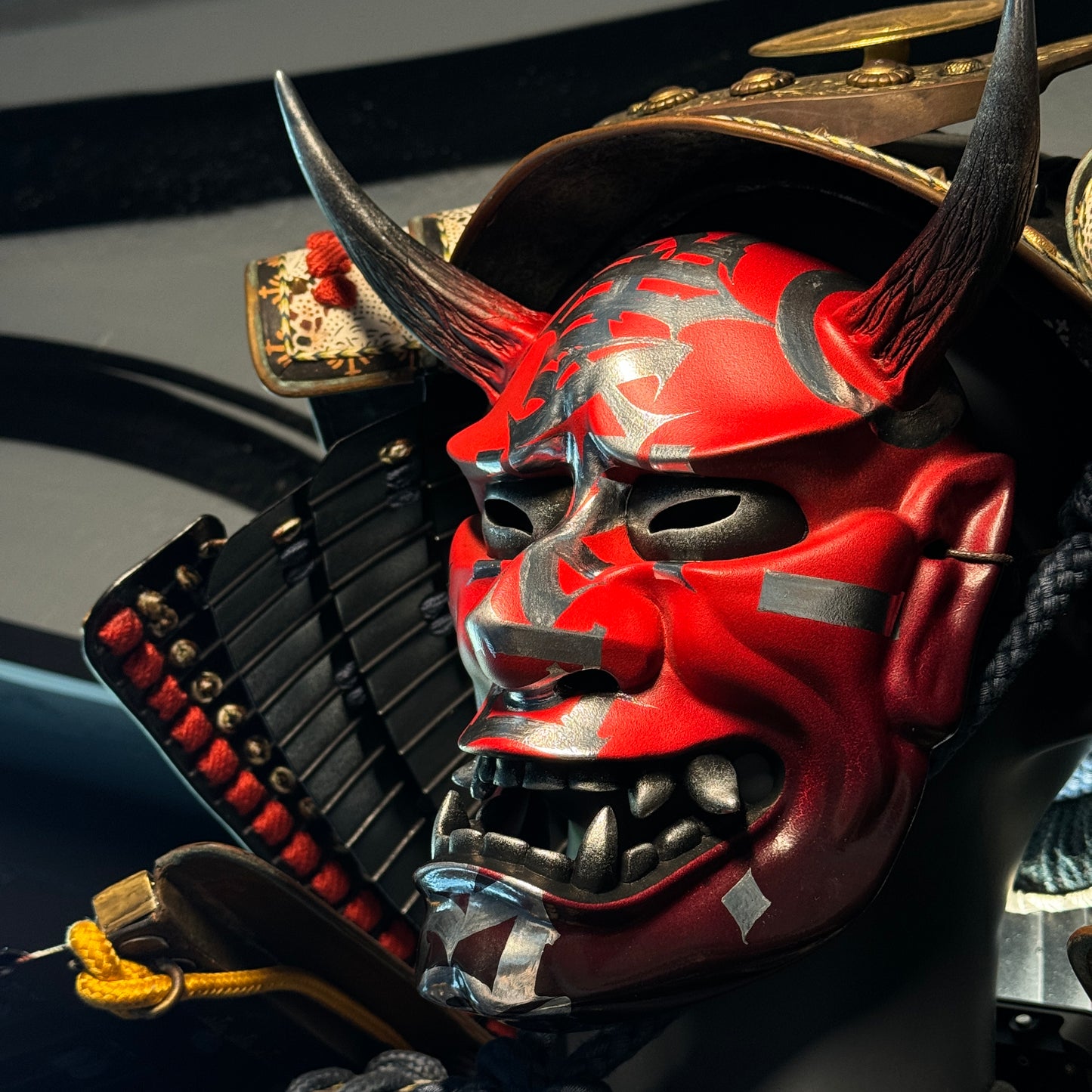 Hand-Painted Red Hannya Mask with Calligraphy - “No Excuses”