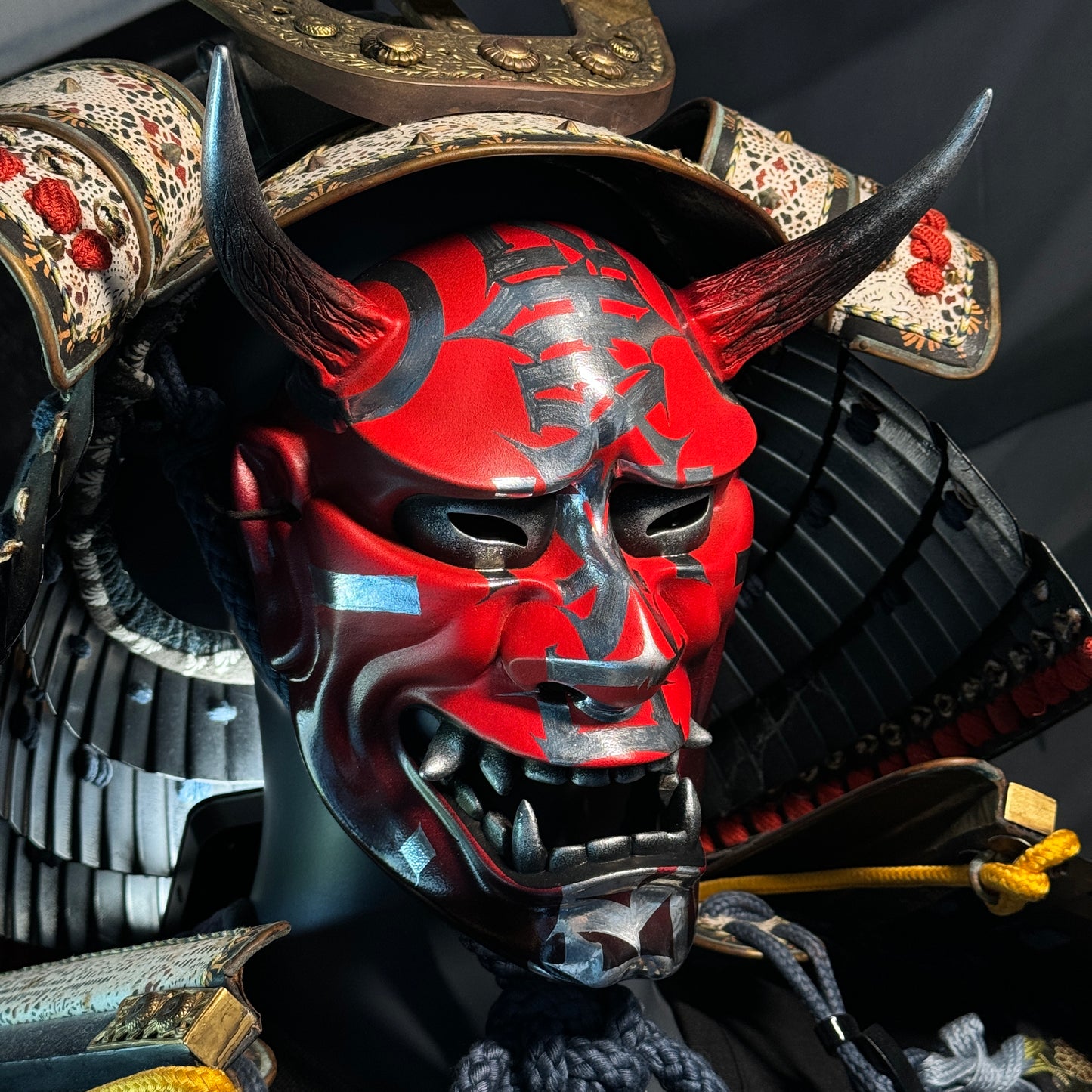 Hand-Painted Red Hannya Mask with Calligraphy - “No Excuses”