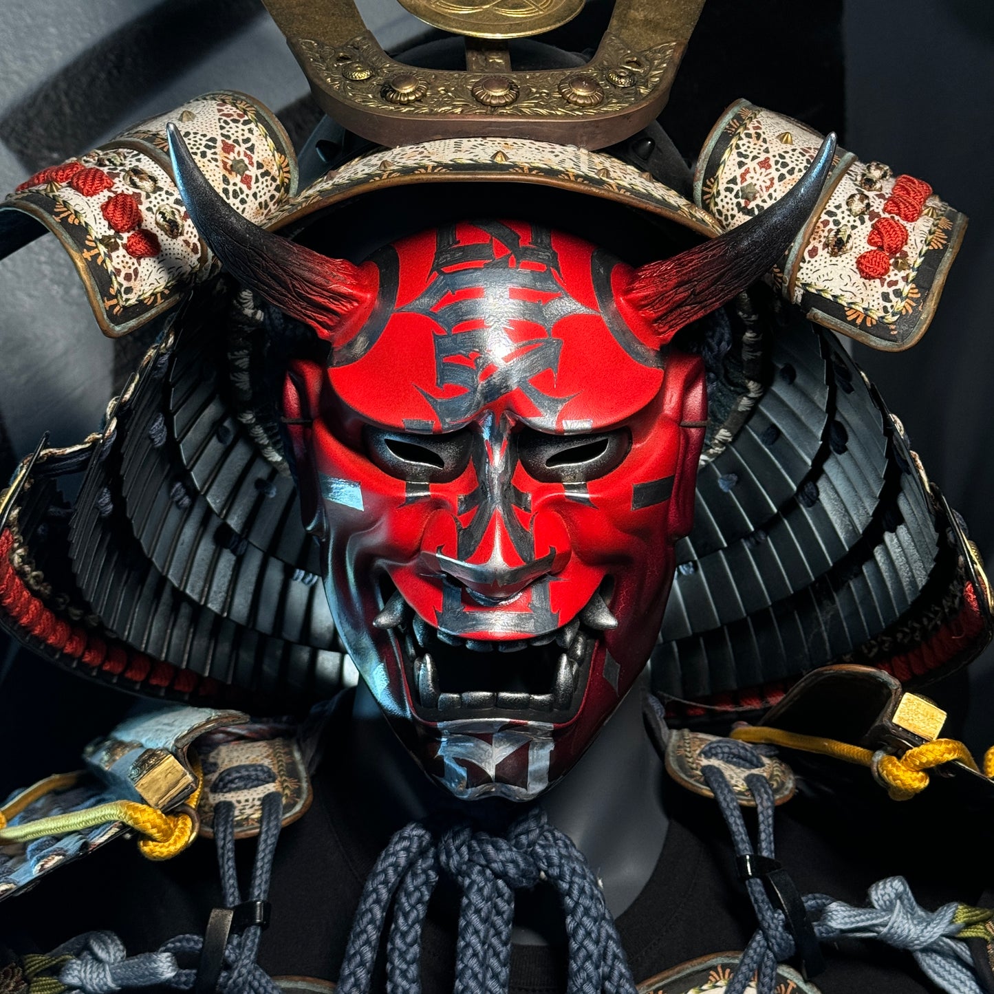 Hand-Painted Red Hannya Mask with Calligraphy - “No Excuses”