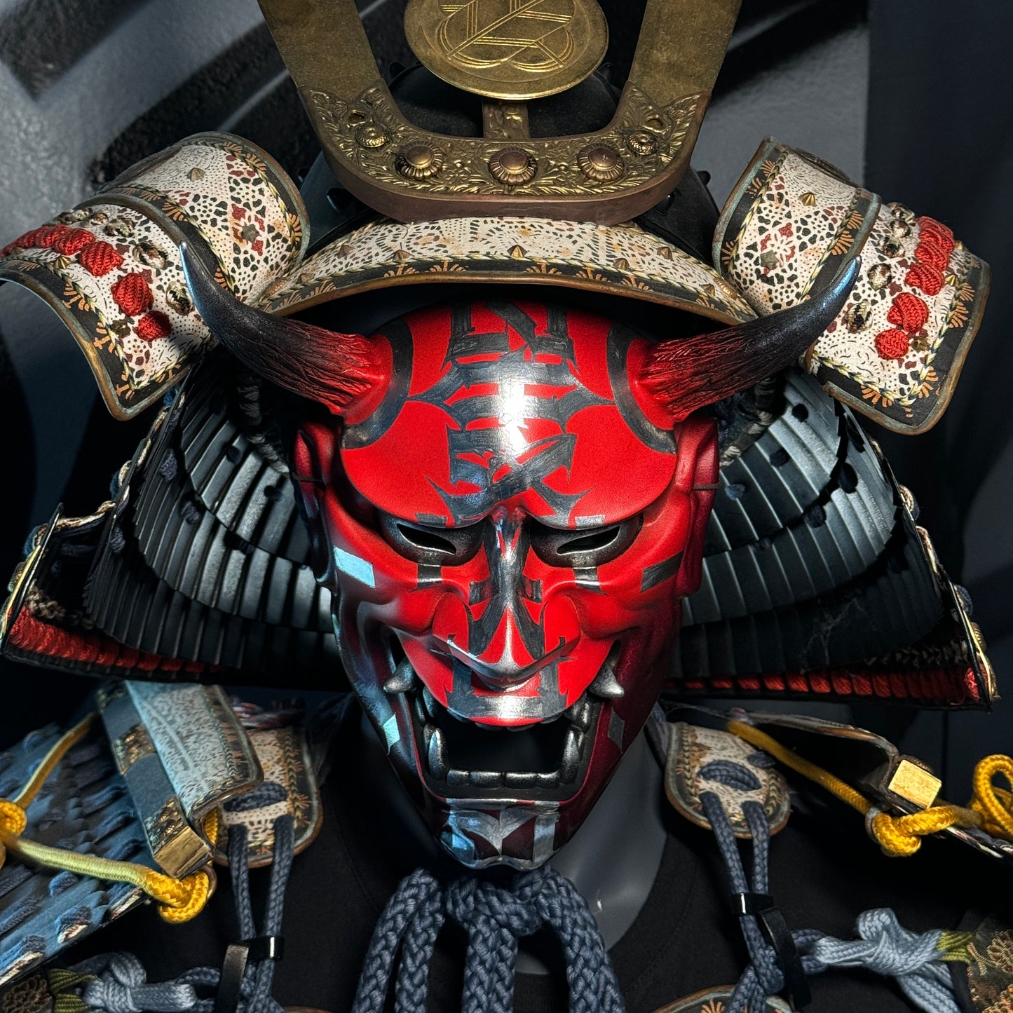 Hand-Painted Red Hannya Mask with Calligraphy - “No Excuses”